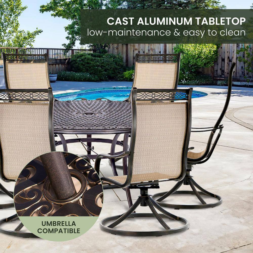 Cedar Aluminum 7-Piece Outdoor Dining Set with Swivel Rockers