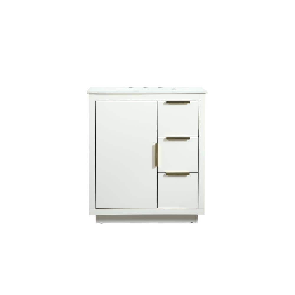Timeless Home 30 in. W Single Bath Vanity in White with Engineered Stone Va