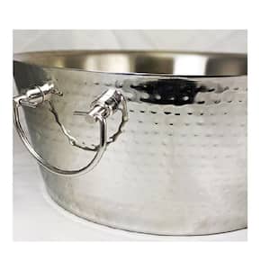3 gal. Hammered Stainless Steel Thick Double-Walled Beverage Tub Leak-Proof Parties Double Hinged Handles