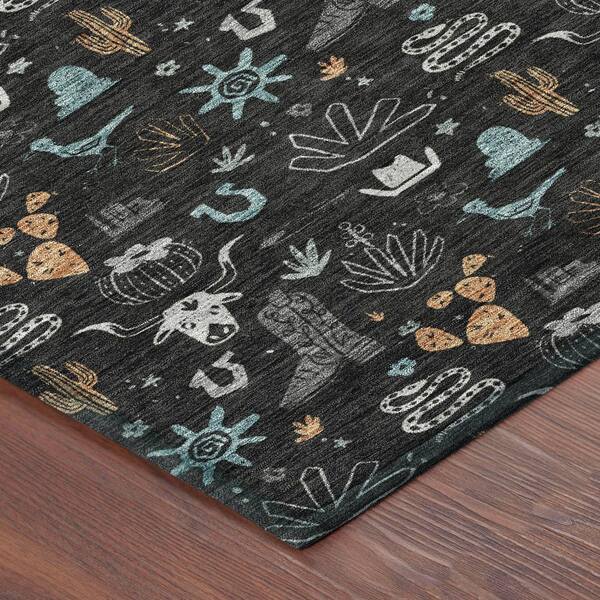 Chantille Machine Washable Indoor/Outdoor Abstract ACN2562 Black 2 ft. x 3 ft. Accent Rug