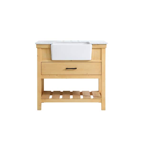 Unbranded Timeless Home 36 in. W x 22 in. D x 34.13 in. H Single Bathroom Vanity Side Cabinet in Natural Wood with Marble Top