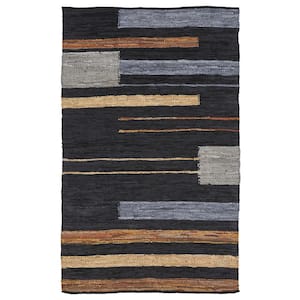 5 ft. x 8 ft. Navy Blue Striped Hand Woven Stain Resistant Area Rug