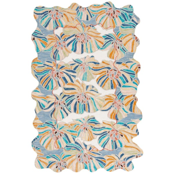 Jardin 3 ft. x 5 ft. Ivory/Blue Abstract Floral Oversized Area Rug