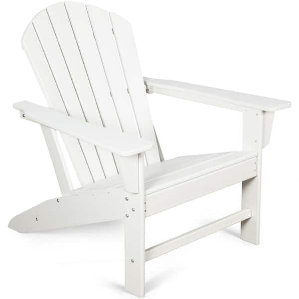 Unbranded White Plastic Outdoor Patio Adirondack Chair, Curved Backrest, Weather Resistant, for Lawn, Garden, Set of 1