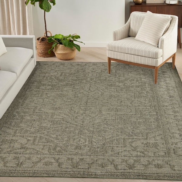 Tulum Olive 8 ft. x 10 ft. Center medallion Contemporary Area Rug