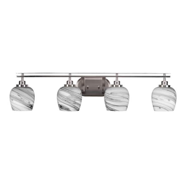 Unbranded Monroe 39.25 in. 4-Light Brushed Nickel Vanity Light with 6 in. Onyx Swirl Glass Shade No Blubs Included