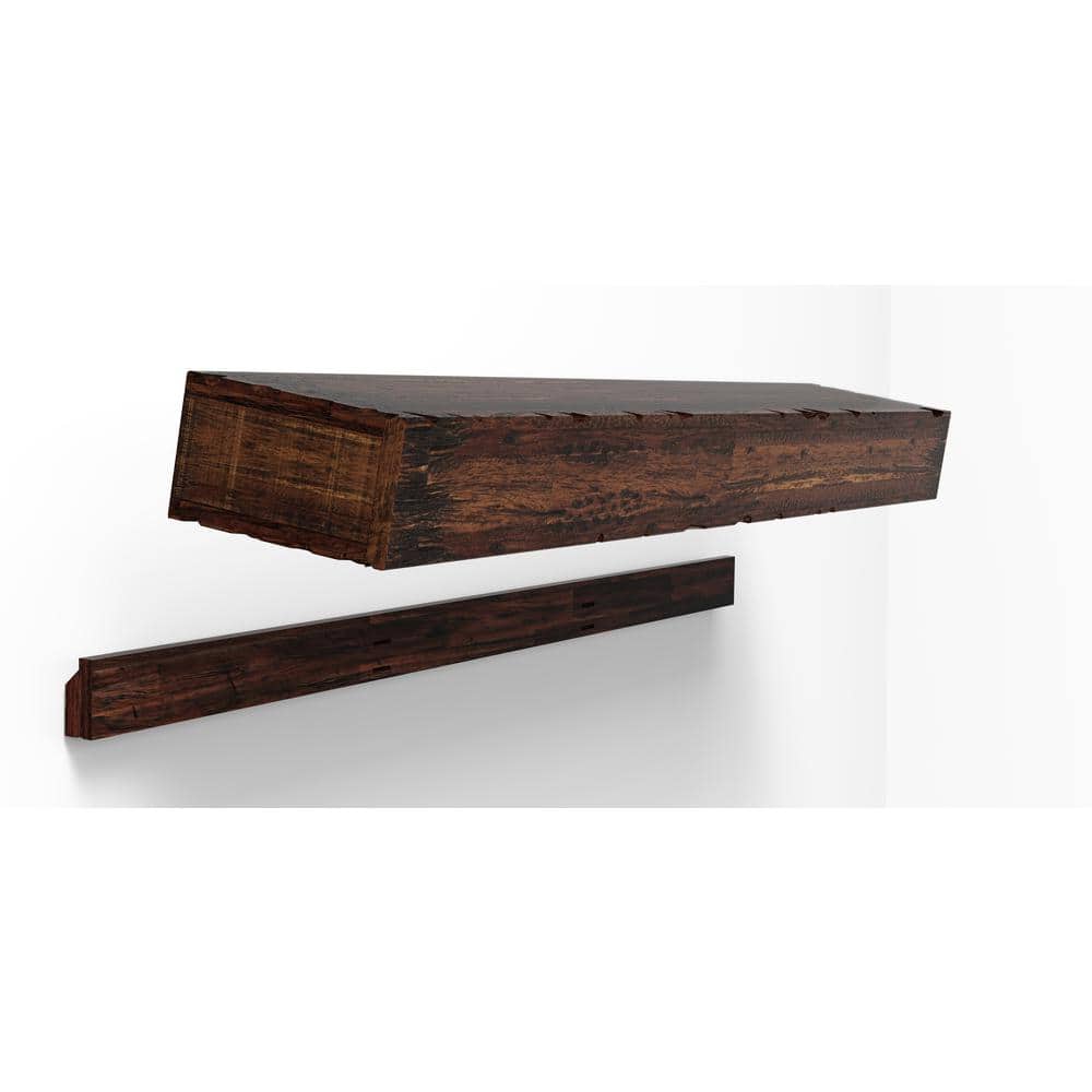 24" Brown Hardwood Floating Wall Mantel Shelves, Set of 2
