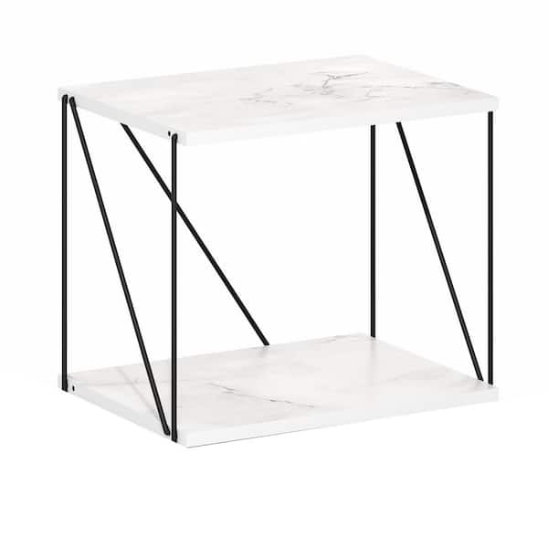 Furinno Besi 16.54 in. Marble White Rectangle Wood End Table with Metal Frame