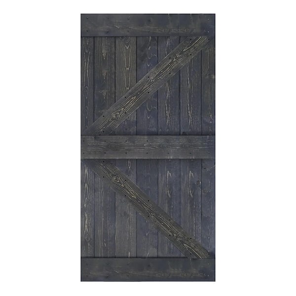 ISLIFE K Style 42 in. x 84 in. Carbon Gray Finished Solid Wood Sliding Barn Door Slab - Hardware Kit Not Included