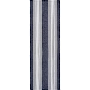 Cora Global Navy Blue/Gray 2 ft. x 6 ft. Coastal Striped Reversible Cotton Runner Rug