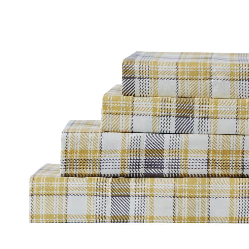 Full Size Yellow and Gray Plaid Microfiber Sheet Set