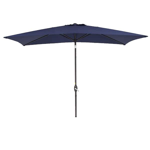 Inner Decor Seymo 10 ft. x 6.5 ft. Steel Rectangular Market Tilt Patio Umbrella in Navy Blue Without Base