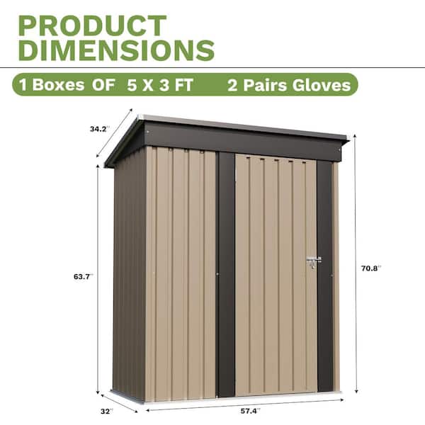 Patiowell 5 ft. W x 3 ft. D Outdoor Storage Metal Shed with