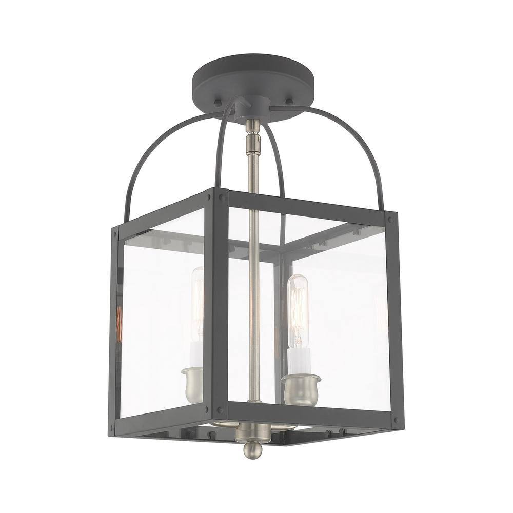 Scandinavian Gray Brass and Glass 2-Light Mini Pendant
