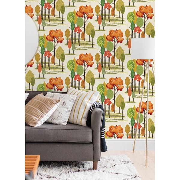 Green Cypress Orange Tall Trees Wallpaper Sample