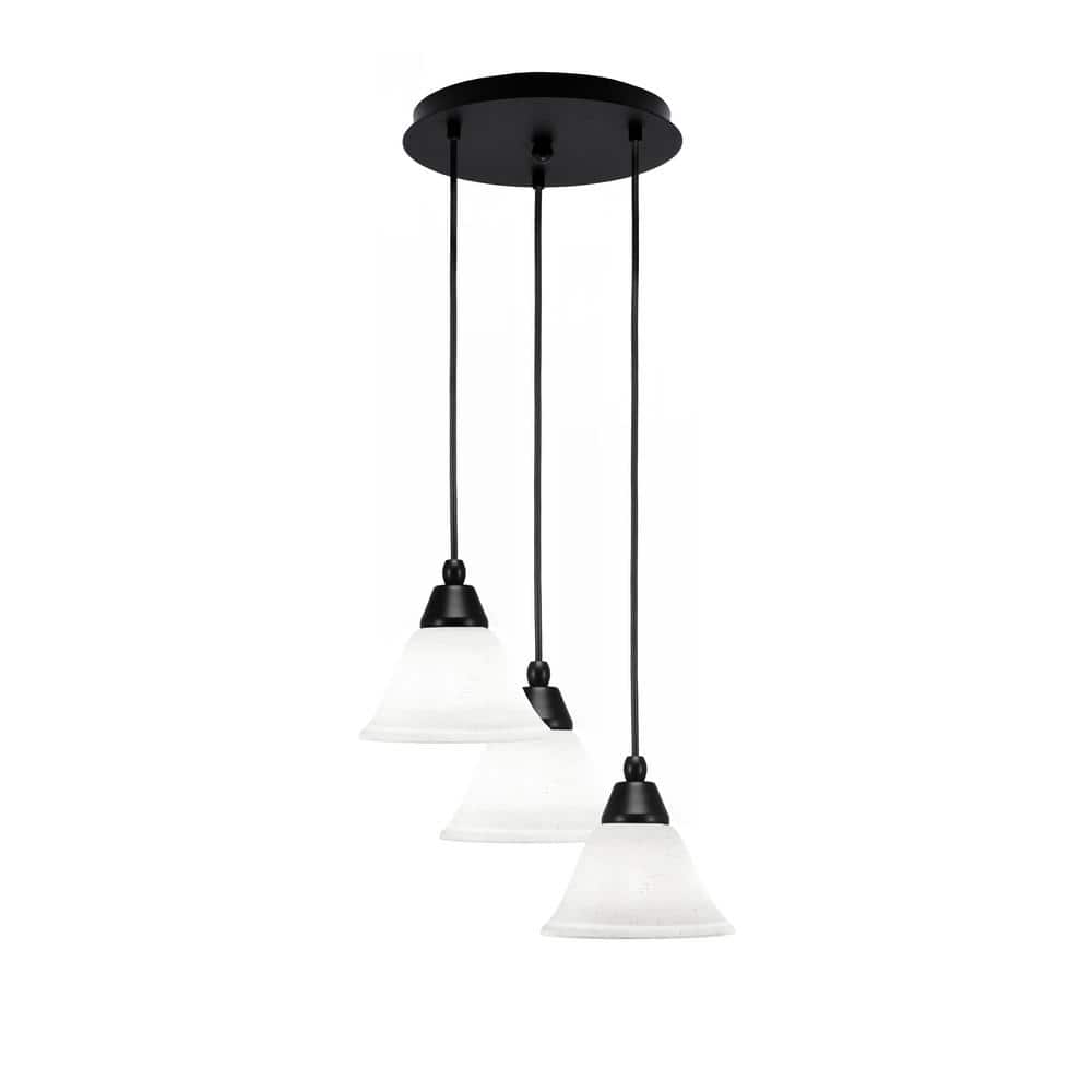 Savannah 7.75 in. 3-Light Matte Black Cord Pendant Light White Muslin Glass