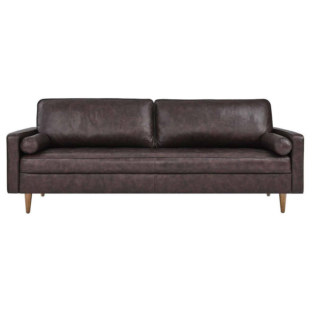 Lawson 88" Tufted Brown Leather Sofa with Track Arms and Ottoman
