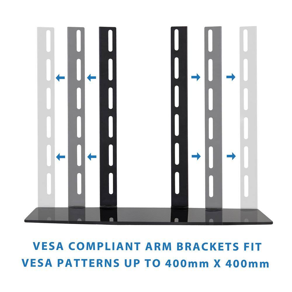 Black Tempered Glass TV Wall Mount Shelf with High-Gloss Finish