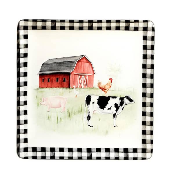 Certified International On the Farm 13 in. Assorted Colors Earthenware Square Platter