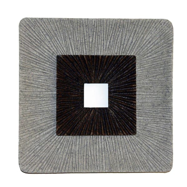 Benjara Sandstone Brown and Gray Square Shaped Wall Decor with Ribbed Details Small