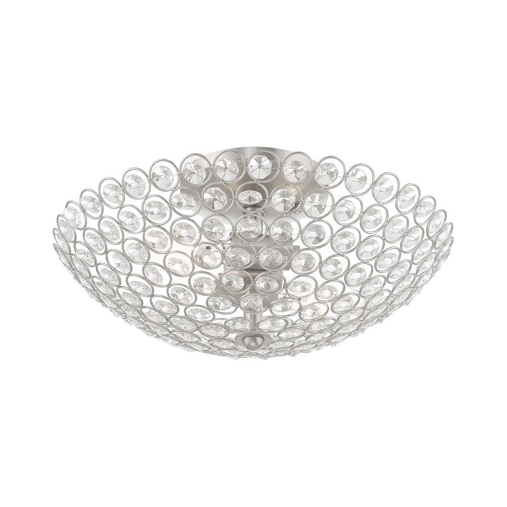 Cassandra Brushed Nickel Crystal 2-Light Semi-Flush Mount