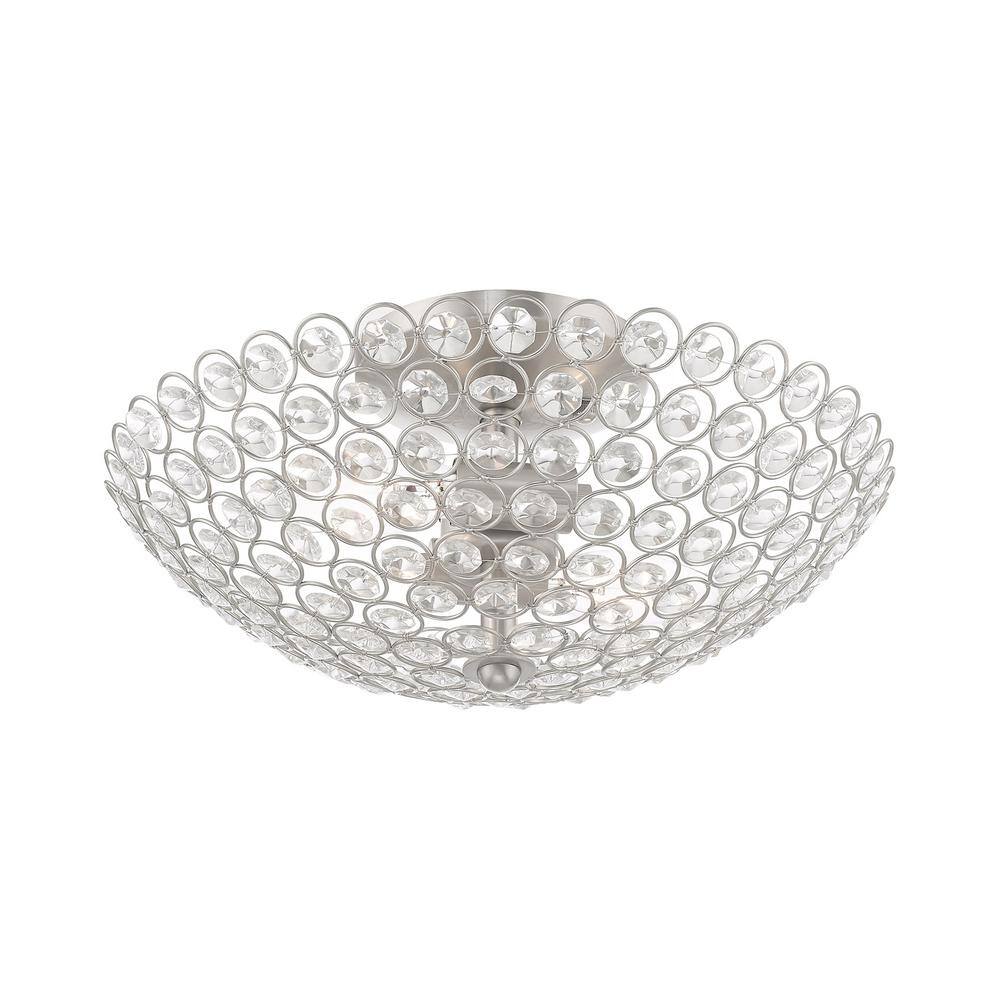 Cassandra Brushed Nickel Crystal 2-Light Semi-Flush Mount