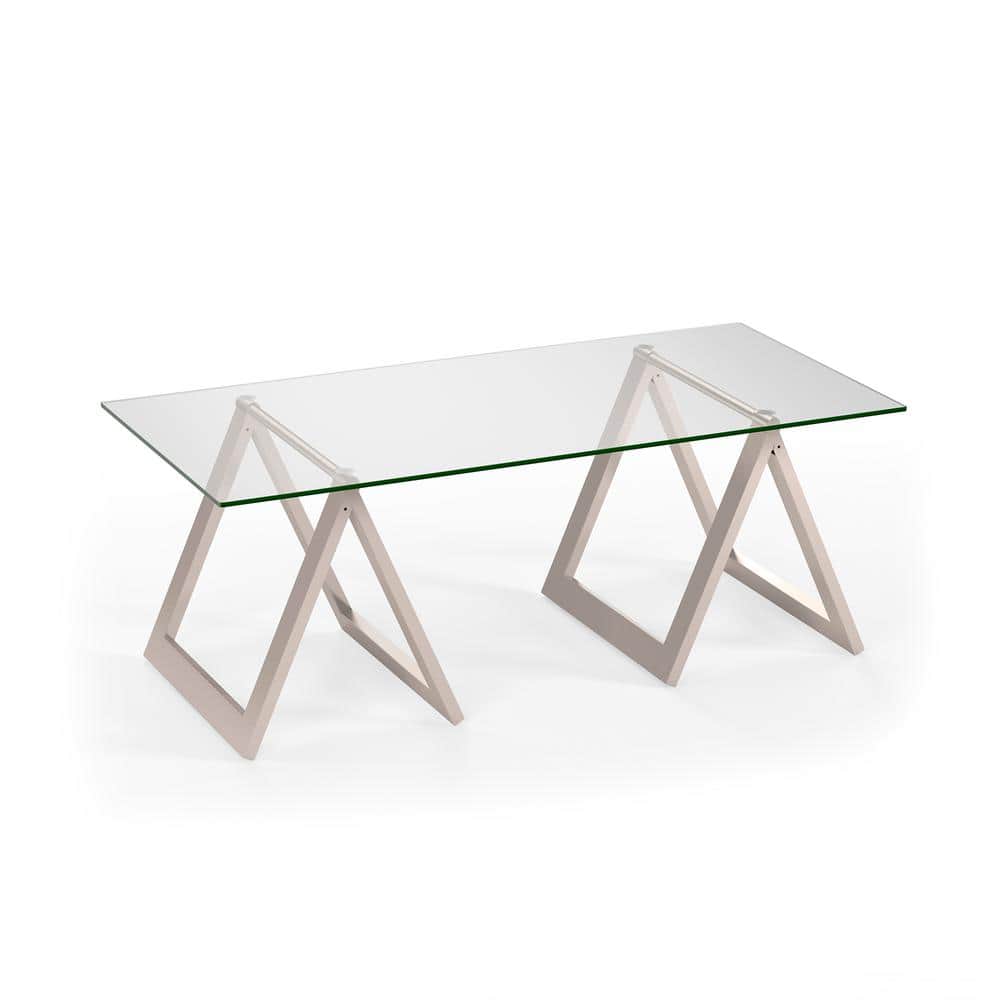 Modara 46" Satin Nickel Rectangular Metal and Glass Coffee Table