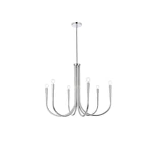 30 in. Home Living 6-Light Chrome Chandelier with no Bulbs Included