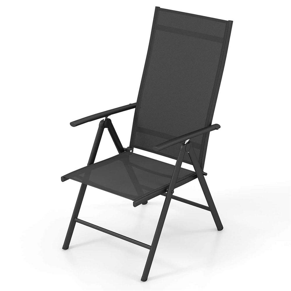 Costway Adjustable Black Reclining Fabric and Metal Frame Outdoor Lounge Chair in Black Set of 1