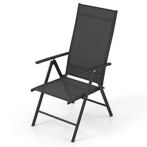 Adjustable Black Reclining Fabric and Metal Frame Outdoor Lounge Chair in Black Set of 1