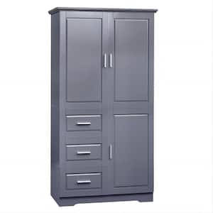 32.60 in. H Wx19.60 in. H D x 62.20 in. H Gray Tall and Wide Linen Cabinet with 3-Drawers for Bathroom and Office
