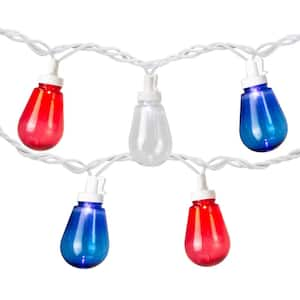 10-Light Red, White and Blue Incandescent ST40 Edison Style 4th of July Christmas Lights with White Wire