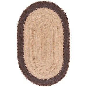 Natural Fiber Beige/Brown Doormat 3 ft. x 5 ft. Border Woven Oval Area Rug