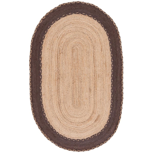 SAFAVIEH Natural Fiber Beige/Brown Doormat 3 ft. x 5 ft. Border Woven Oval Area Rug