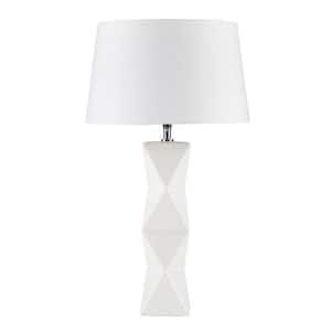 23.43 in. White Contemporary Rechargeable Standard Light Blub Fixture Geometric Ceramic Table Lamp with White Shade