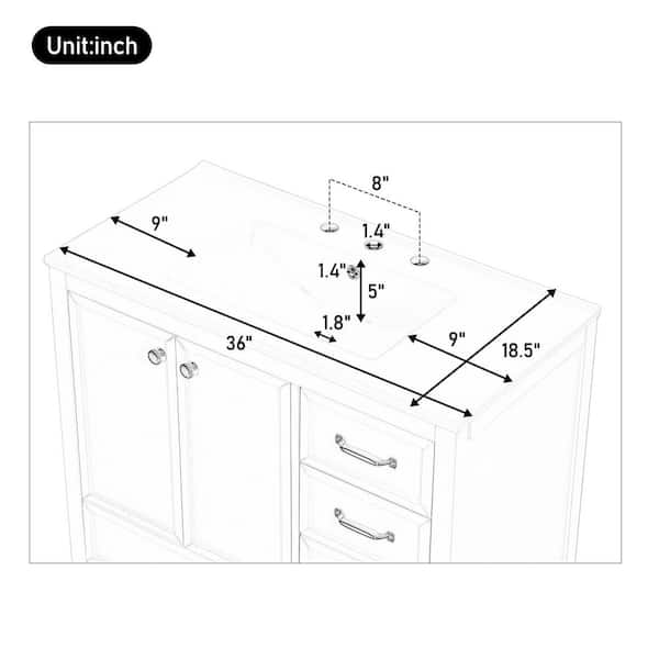 Ziyudura 36 in. Single Sink Freestanding White Bath Vanity with
