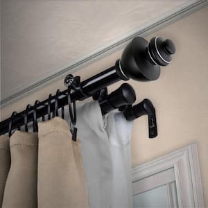 13/16" Dia Adjustable 28" to 48" Triple Curtain Rod in Black with Thiago Finials