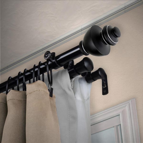 EMOH 13/16" Dia Adjustable 120" to 170" Triple Curtain Rod in Black with Thiago Finials