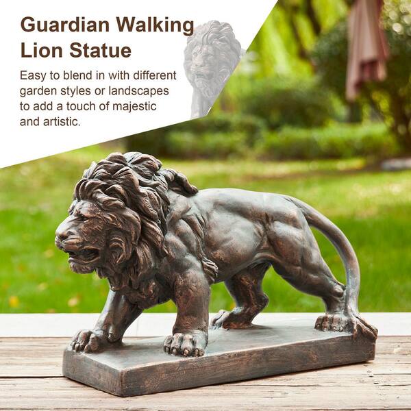 Glitzhome 24.5 in. L MGO Bronze Walking Lion Garden Statue