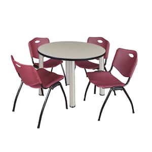 Rumel 42 in.Round Chrome and Maple Wood Breakroom Table and 4 'M' Stack Chairs (4-Capacity)