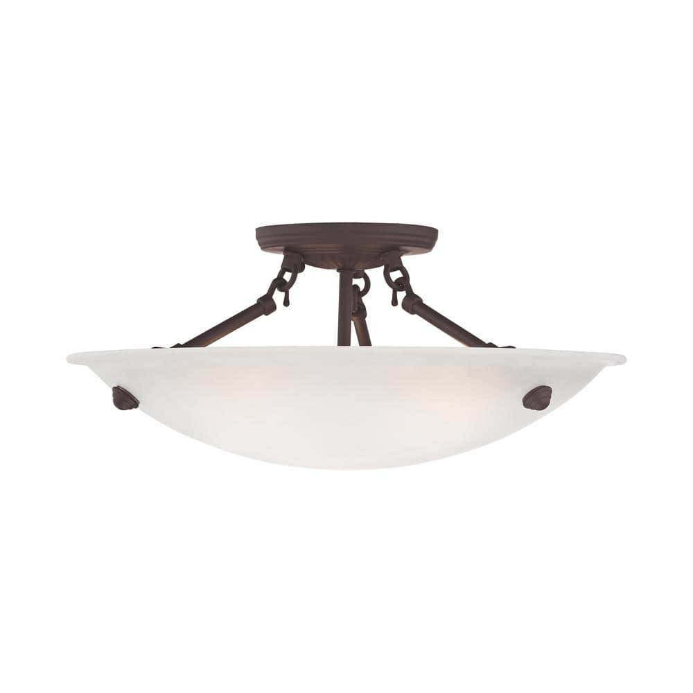 Honey Alabaster Glass Bronze 3-Light Semi-Flush Ceiling Fixture