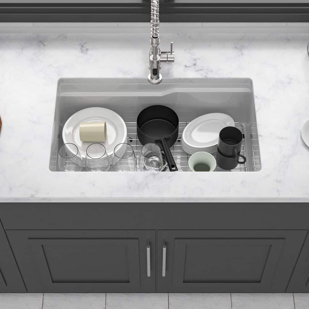 32 in. Undermount Single Bowl White Ceramic Kitchen Sink with Workstation price history on PriceWatchPro