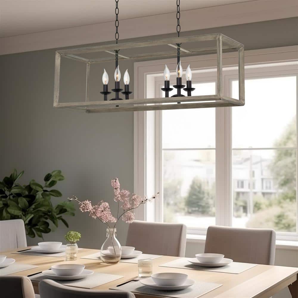 Carlton 36" Black Metal Farmhouse Island Chandelier with Gray Accents