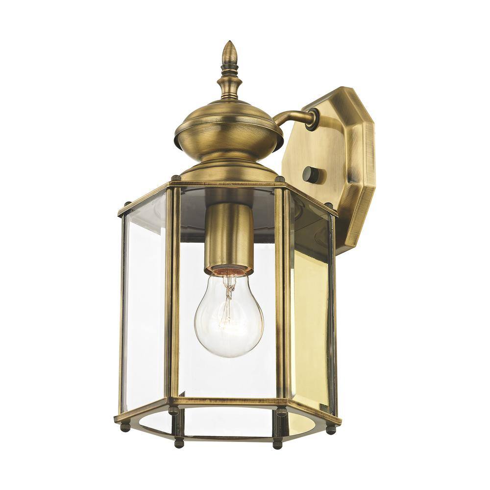 Antique Brass Outdoor Wall Lantern with Clear Beveled Glass