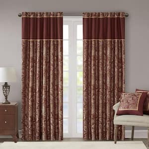 Churchill Burgundy Paisley Polyester 50 in. W x 108 in. L Light Filtering 2-Piece Rod Pocket and Back Tabs Curtain