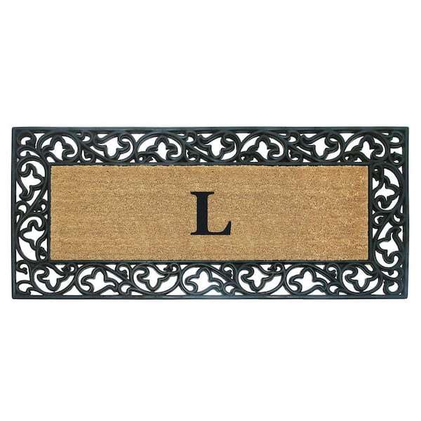 Nedia Home Acanthus Border 24 in. x 57 in. Rubber Coir Monogrammed L Door Mat