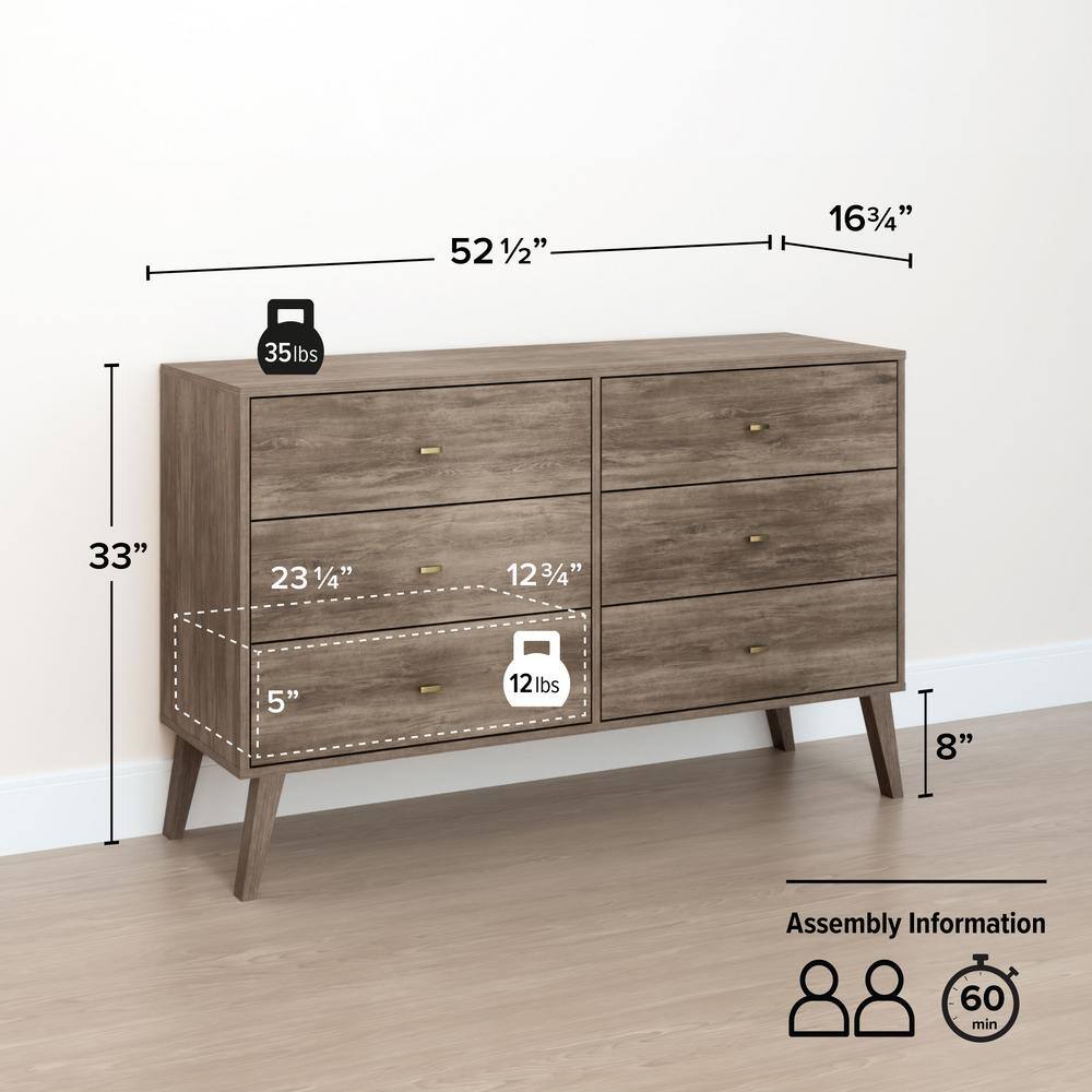Mid-Century Modern Double Dresser in Drifted Gray with Extra Deep Drawers