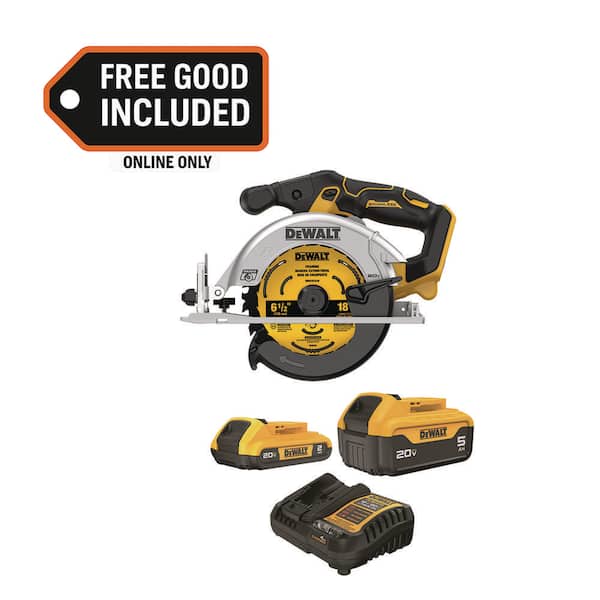 20V MAX Lithium-Ion Cordless Brushless 6-1/2 in. Sidewinder Style Circular Saw with 20V 5 Ah & 2 Ah Batteries & Charger