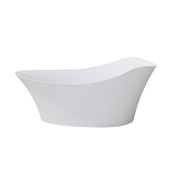 67 in. x 33.5 in. Stone Resin Solid Surface Single Slipper Freestanding Flatbottom Soaking Bathtub in Matte White