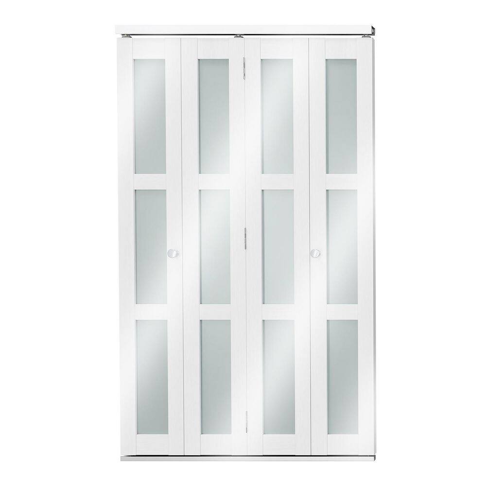 48 in. x 80 in. 3 Lite Frosted Glass Solid Core Finished Wood 4-Panel Sliding Bi-fold Door with Dual-Track Hardware Kit price history on PriceWatchPro